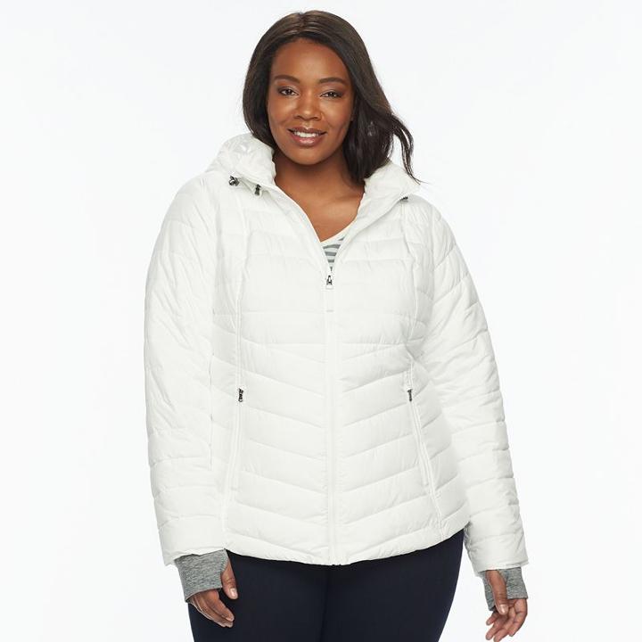 Plus Size Tek Gear Hooded Puffer Jacket, Women's, Size: 2xl, White