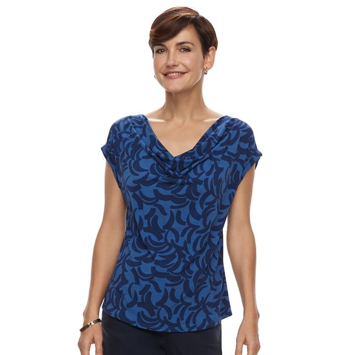 Women's Dana Buchman Print Drapeneck Top, Size: Large, Blue (navy)