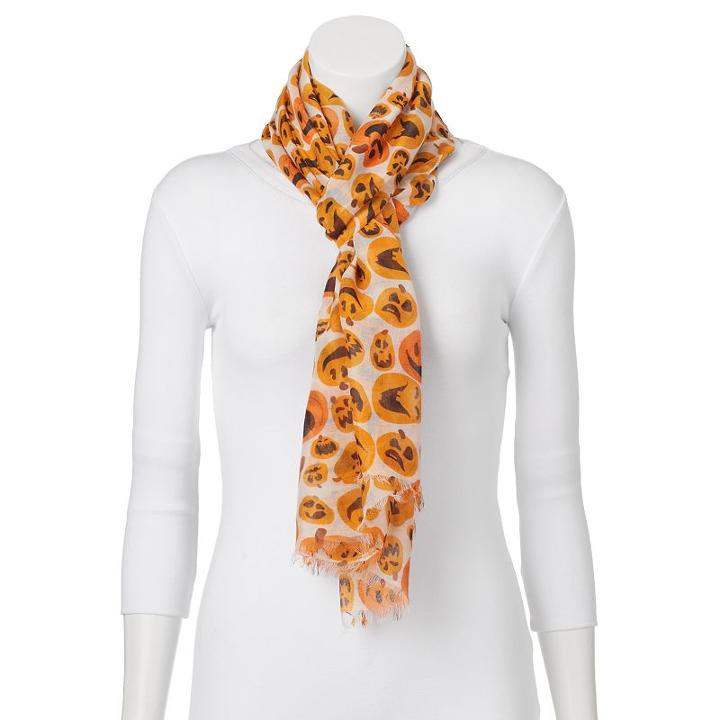 Halloween Jack-o'-lantern Oblong Scarf, Women's, White