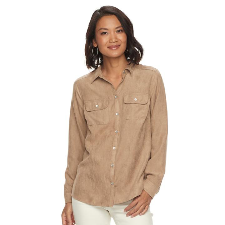 Women's Croft & Barrow&reg; Faux Suede Shirt, Size: Large, Med Grey