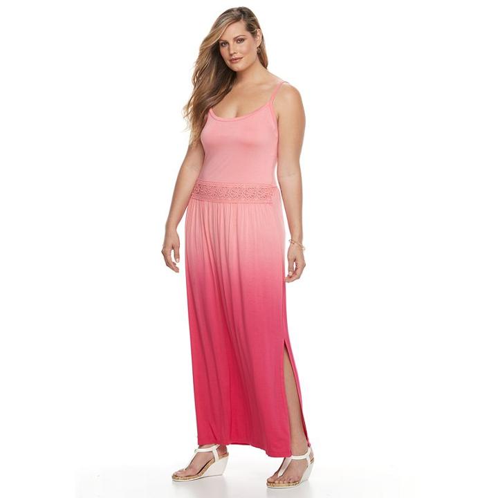 Plus Size Design 365 Dip-dye Maxi Dress, Women's, Size: 2xl, Light Pink