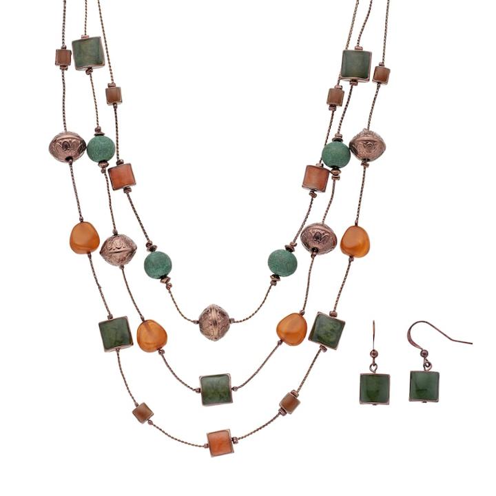 Beaded Multistrand Necklace & Drop Earring Set, Women's, Multicolor
