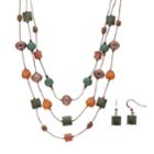 Beaded Multistrand Necklace & Drop Earring Set, Women's, Multicolor
