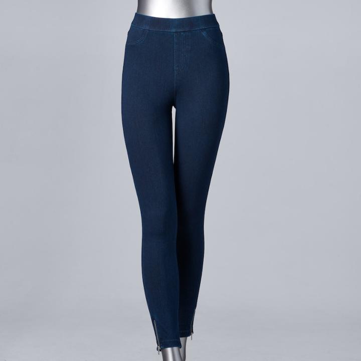 Women's Simply Vera Vera Wang High-waisted Denim Skimmer Leggings, Size: Medium, Dark Blue