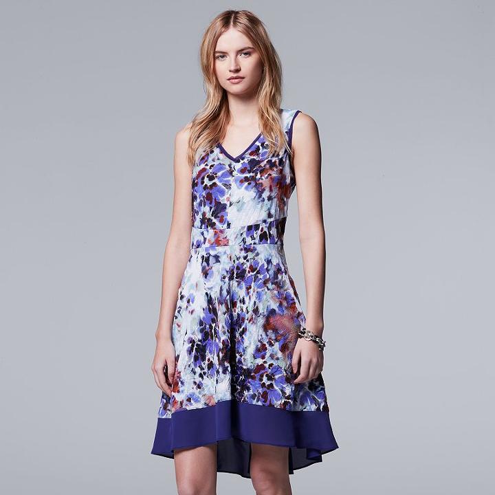 Women's Simply Vera Vera Wang Print Fit & Flare Dress, Size: Xs, Light Blue