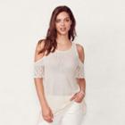 Women's Lc Lauren Conrad Eyelet Cold-shoulder Sweater, Size: Large, Natural