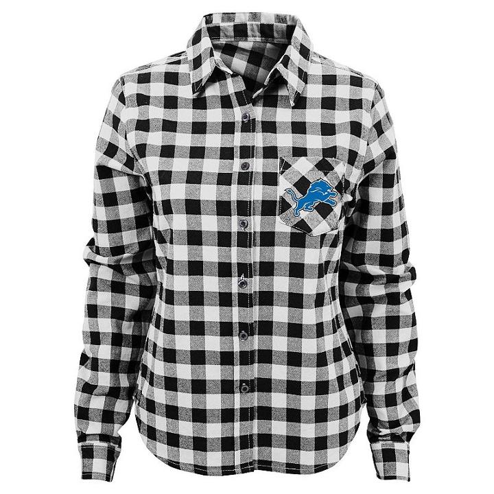 Juniors' Detroit Lions Buffalo Plaid Flannel Shirt, Women's, Size: Medium, Black