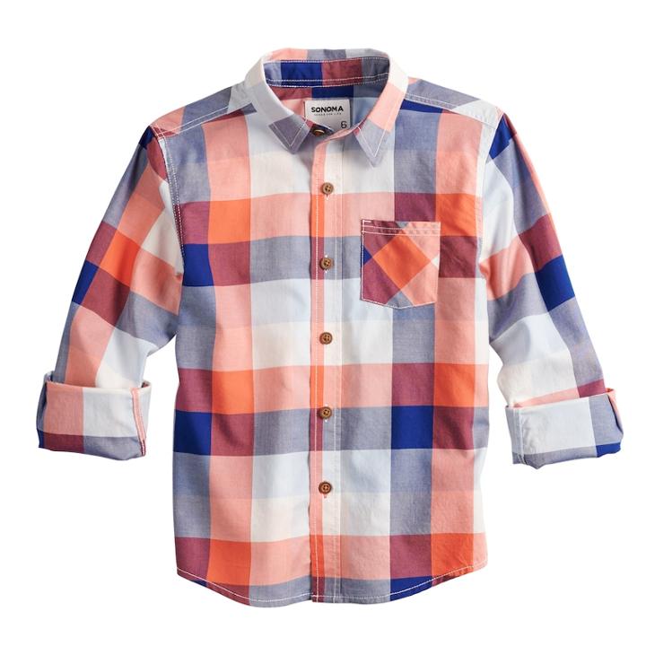 Boys 4-12 Sonoma Goods For Life&trade; Plaid Button Down Shirt, Size: 7, Med Orange