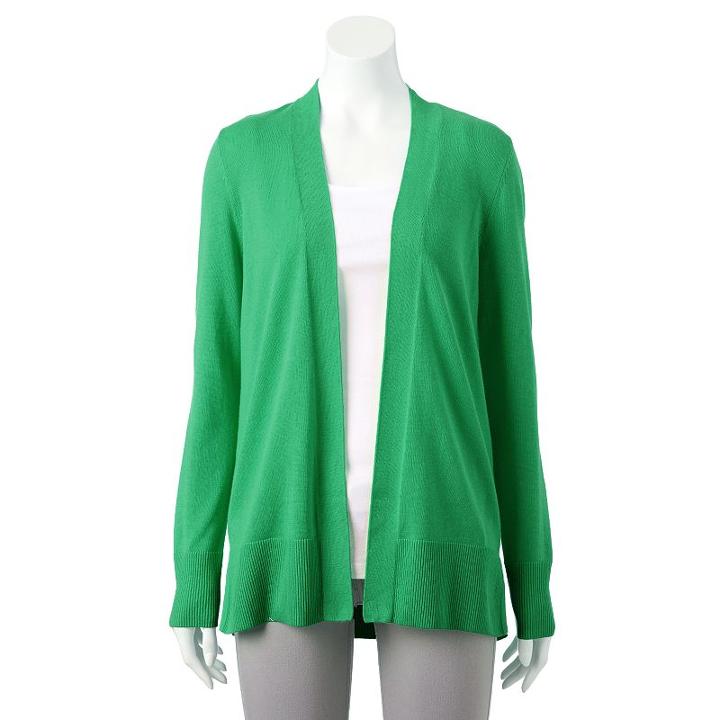 Women's Croft & Barrow&reg; Essential Open-front Cardigan, Size: Small, Green