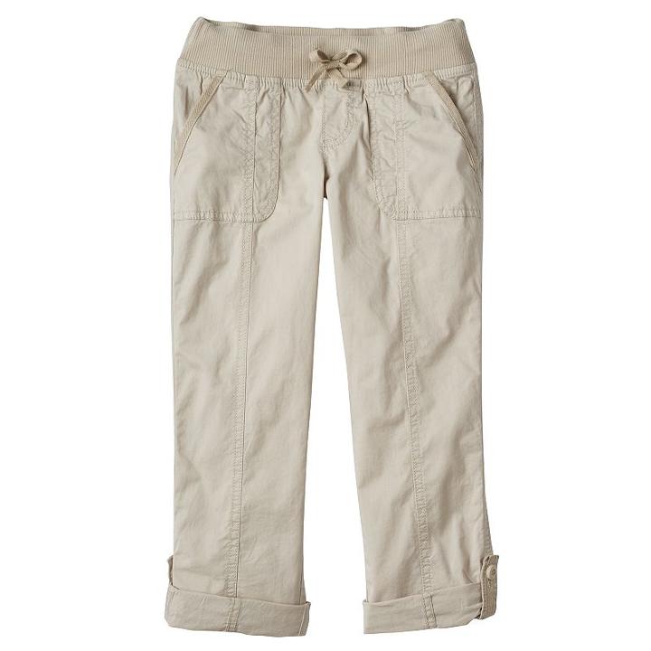 Girls 7-16 & Plus Size So&reg; Ribbed Waist Utility Pant Roll-tab Capris, Girl's, Size: 8, Lt Beige