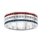 Traditions Red, White And Blue Swarovski Crystal Sterling Silver Multirow Band, Women's, Size: 5, Multicolor