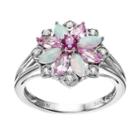 Gemstone Sterling Silver Flower Ring, Adult Unisex, Pink