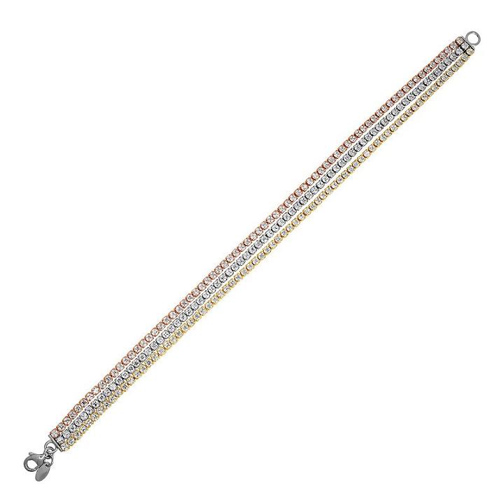 Emotions Tri Tone 18k Gold Over Silver Cubic Zirconia Multi Strand Bracelet, Women's, White