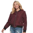 Juniors' Plus Size Sebby Contrast Trim Bomber Jacket, Teens, Size: 3xl, Dark Red