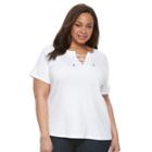Plus Size Croft & Barrow&reg; Lace-up Tee, Women's, Size: 3xl, White