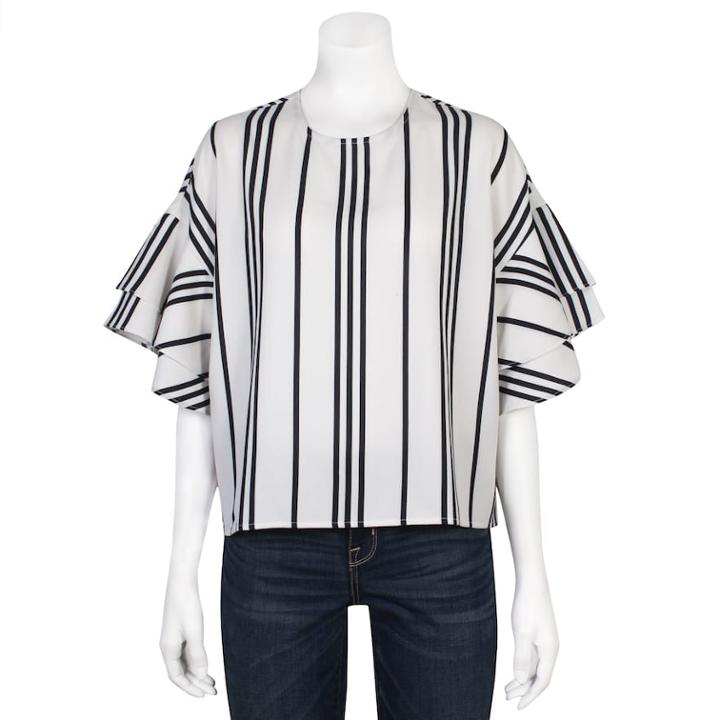 Juniors' Grayson Threads Pritn Layered Sleeve Top, Teens, Size: Small, White Oth