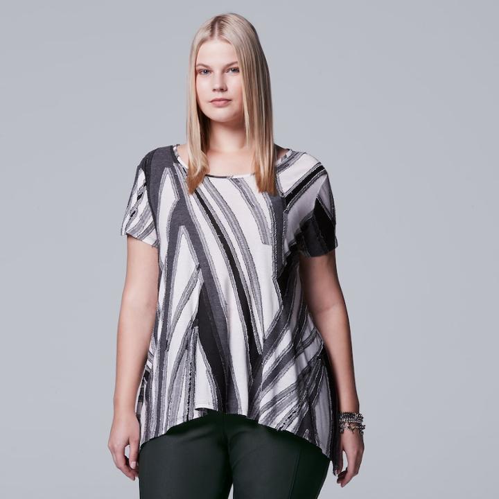 Plus Size Simply Vera Vera Wang Textured Handkerchief Tee, Women's, Size: 3xl, Black