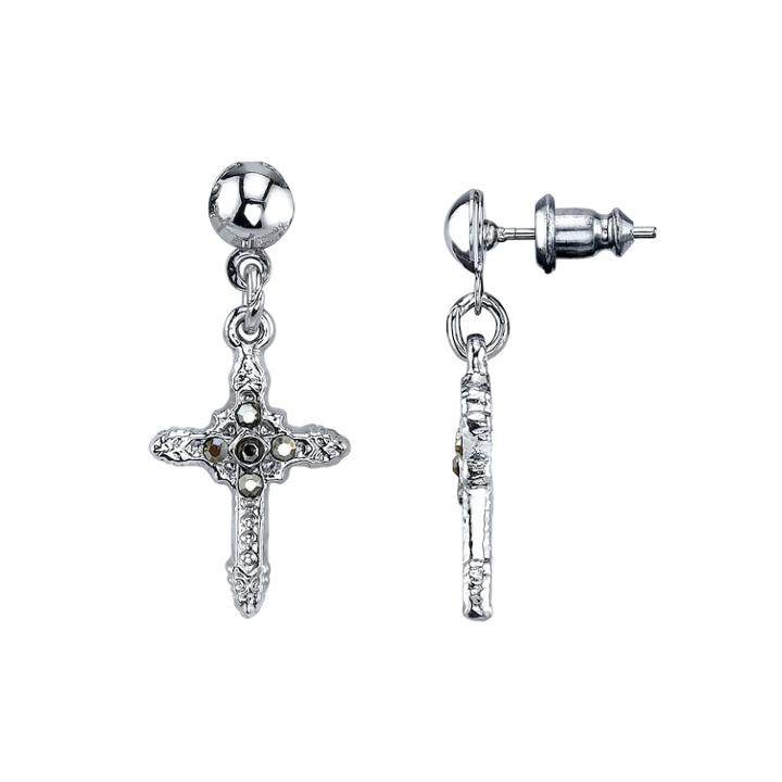 1928 Cross Drop Earrings, Women's, Grey