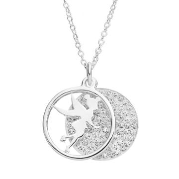 Disney's Tinker Bell Crystal I Do Believe In Fairies Layered Disc Pendant Necklace, Women's, White