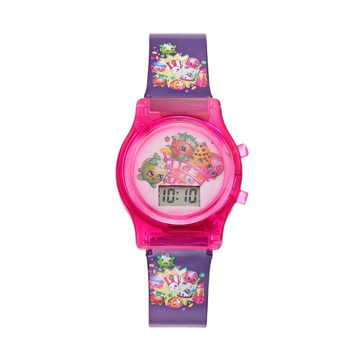 Shopkins Strawberry Kiss, D'lish Donut, Kooky Cookie & Apple Blossom Girls' Digital Light-up Watch, Size: Small, Purple