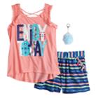 Girls 7-16 Self Esteem Graphic Tank Top & Shorts Set With Pom Keychain, Size: Large, Pink