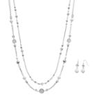White Bead Double Strand Necklace & Linear Earring Set, Women's, Natural