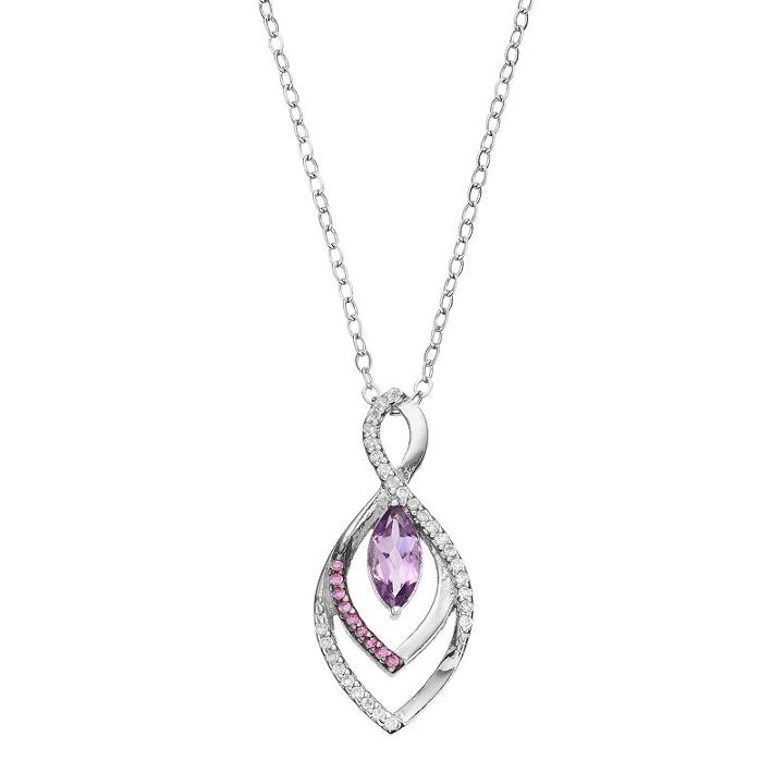 Sterling Silver Amethyst & Cubic Zirconia Marquise Pendant Necklace, Women's, Size: 18, Purple