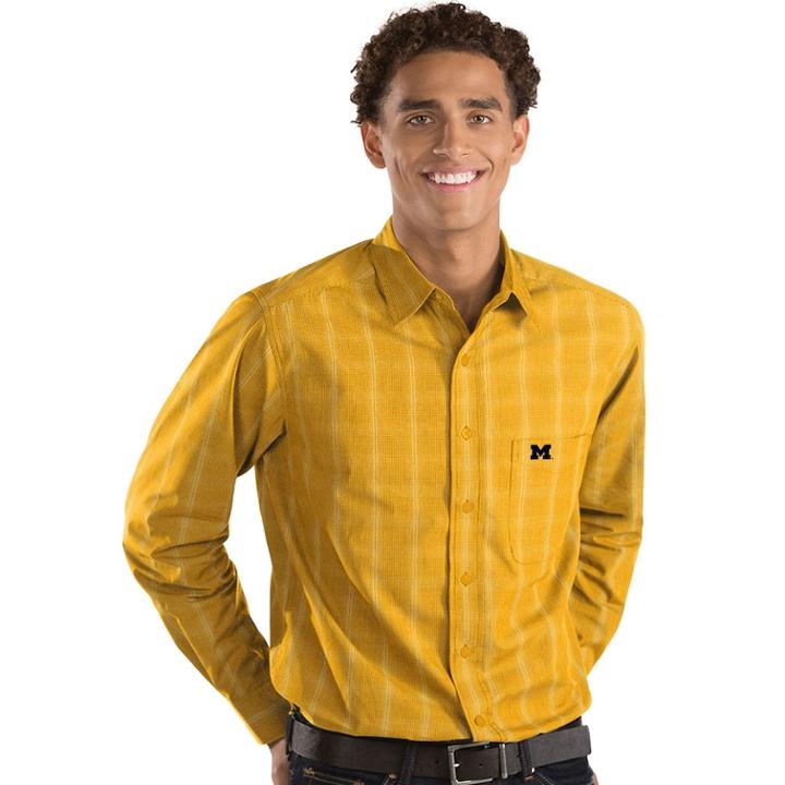 Men's Antigua Michigan Wolverines Plaid Pattern Button-down Shirt, Size: Xxl, Red/coppr (rust/coppr)