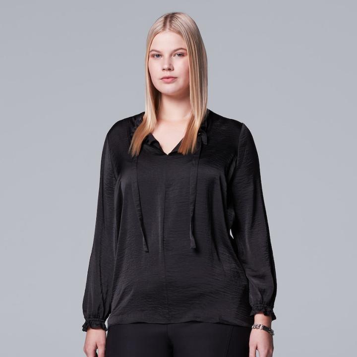 Plus Size Simply Vera Vera Wang Textured Satin Top, Women's, Size: 3xl, Black