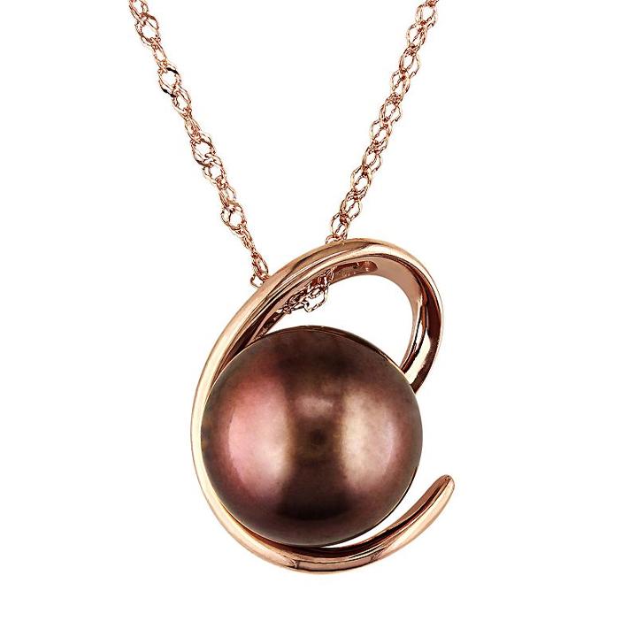 Tahitian Cultured Pearl 14k Rose Gold Pendant Necklace, Women's, Size: 17, Brown