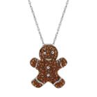 Artistique Sterling Silver Crystal Gingerbread Man Pendant Necklace, Size: 18, Brown
