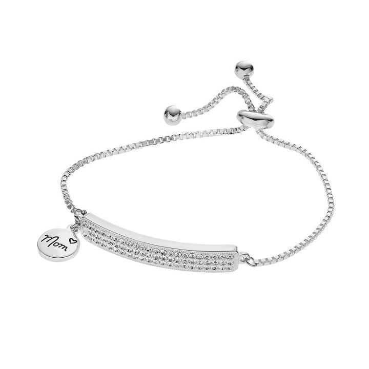Silver Expressions By Larocks Crystal Curved Bar Mom Bolo Bracelet, Women's, Grey