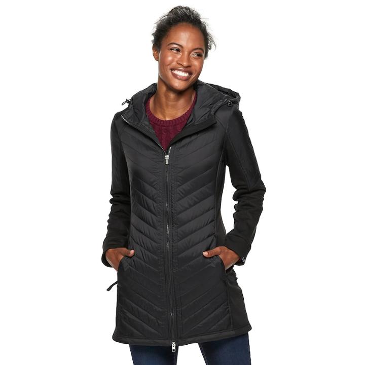 Women's Be Boundless Hooded Long Mixed-media Jacket, Size: Xxl, Black