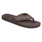 Men's Wembley Striped Stitched Flip-flops, Size: Medium, Brown