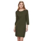 Women's Nina Leonard Striped Zippered-trim Shift Dress, Size: Xl, Green Oth