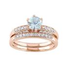 10k Rose Gold Aquamarine & 1/3 Carat T.w. Diamond Engagement Ring Set, Women's, Size: 7, Blue
