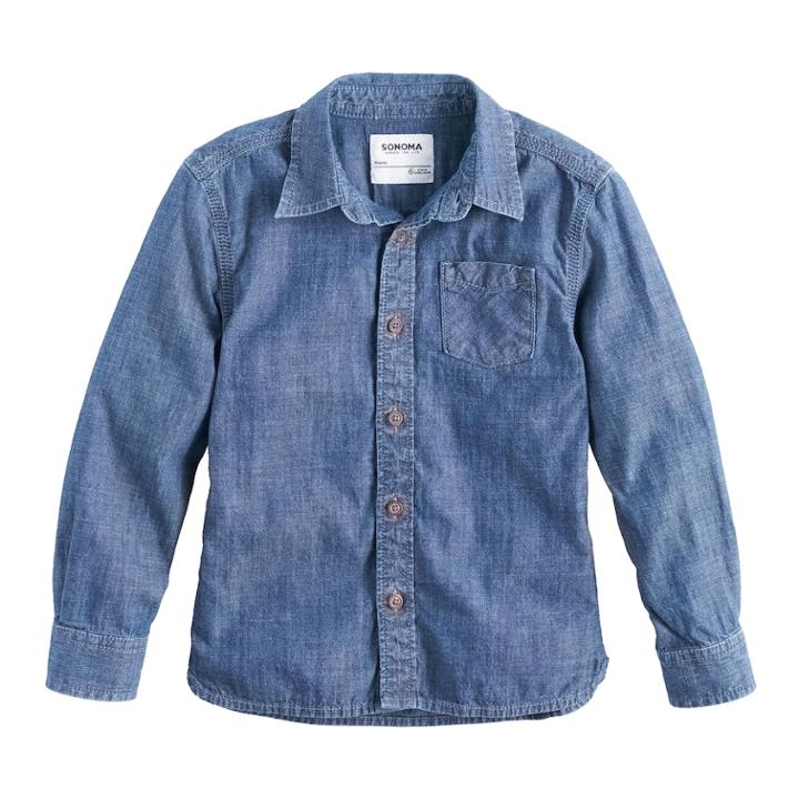 Boys 4-7x Sonoma Goods For Life&trade; Chambray Button Down Shirt, Size: 5, Blue