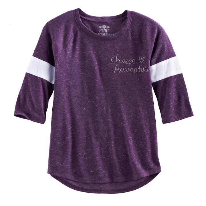 Girls 7-16 & Plus Size So&reg; Striped 3/4-sleeve Graphic Tee, Size: 12 1/2, Purple