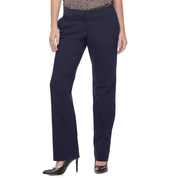 Women's Apt. 9&reg; Torie Satin Waistband Straight-leg Dress Pants, Size: 14 T/l, Blue (navy)