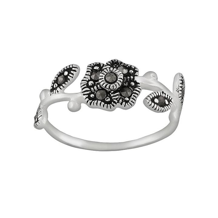 Sterling Silver Marcasite Flower Ring, Women's, Size: 9, Grey