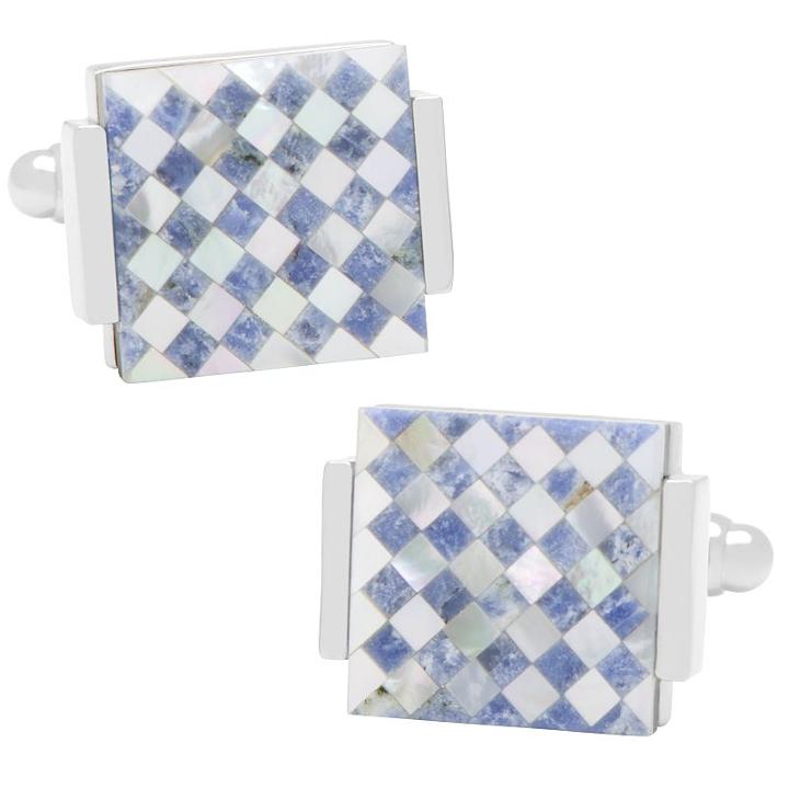 Lapis And Mother-of-pearl Checkered Cuff Link, Men's, Blue