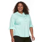 Plus Size Croft & Barrow&reg; Roll-tab Henley Top, Women's, Size: 3xl, Dark Green