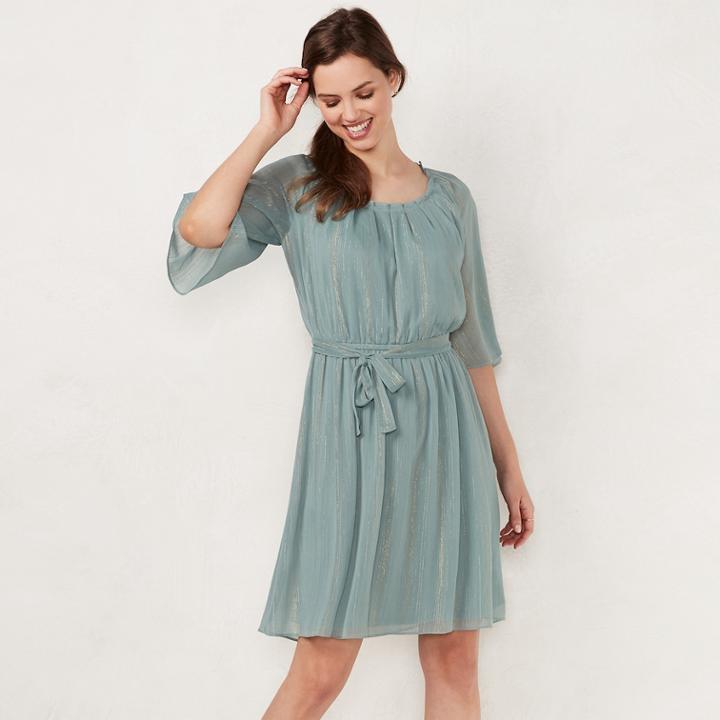 Women's Lc Lauren Conrad Print Pleated Dress, Size: Xl, Med Blue