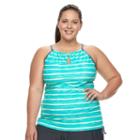 Plus Size Free Country Striped Keyhole Tankini Top, Women's, Size: 1xl, Blue Other