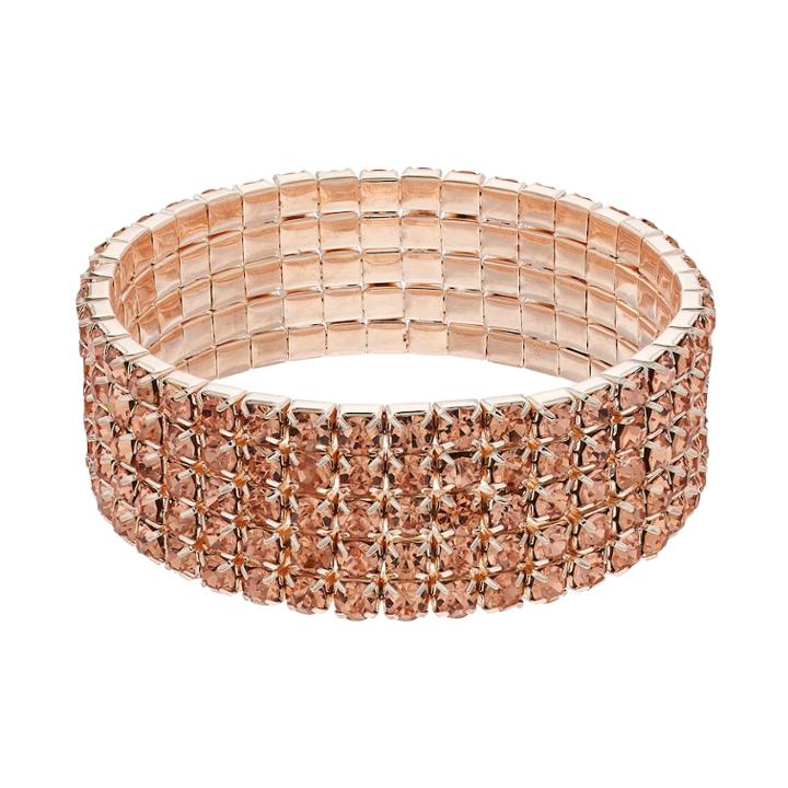 Peach Simulated Crystal Multi Row Stretch Bracelet, Women's, Pink