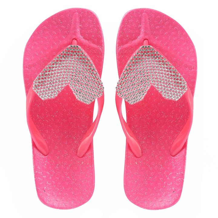 Girls 4-16 Elli By Capelli Gem Heart Jelly Flip Flops, Size: 1/2, Dark Pink