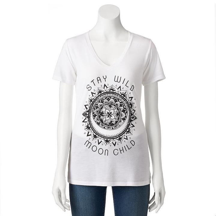 Juniors' Stay Wild Moon Child V-neck Graphic Tee, Girl's, Size: Large, White