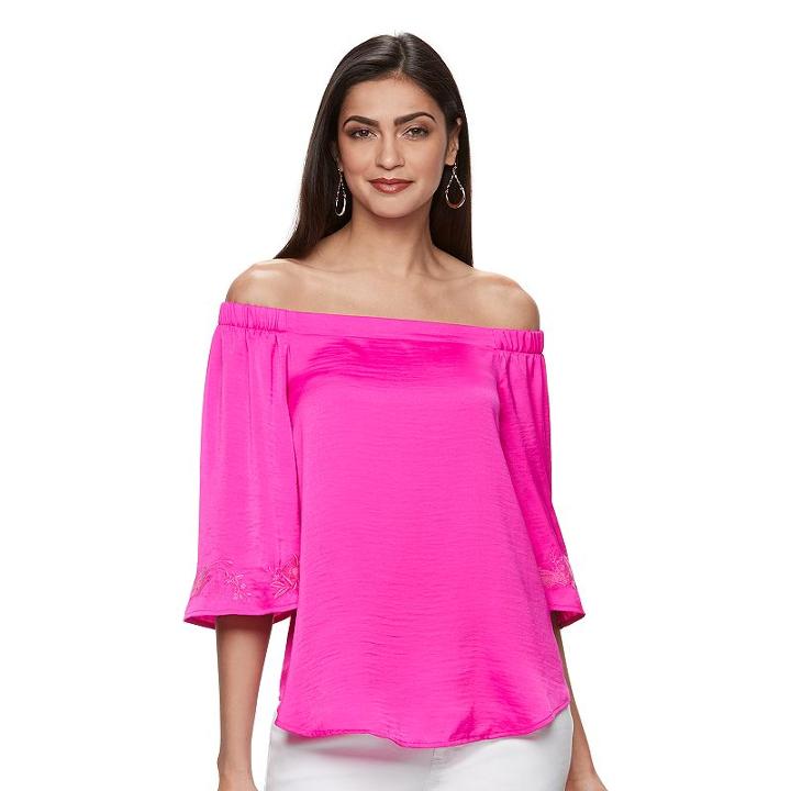Women's Jennifer Lopez Embroidered Off-the-shoulder Top, Size: Xl, Brt Pink