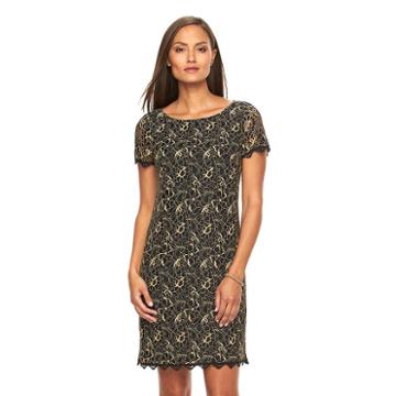 Women's Suite 7 Scalloped Lace Shift Dress, Size: 14, Gold