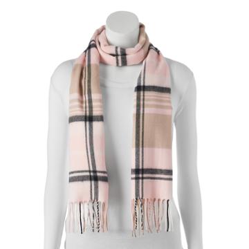 Softer Than Cashmere Plaid Fringed Oblong Scarf, Women's, Med Pink